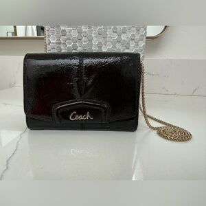 Coach Black Patent Leather Wallet with Crossbody Chain